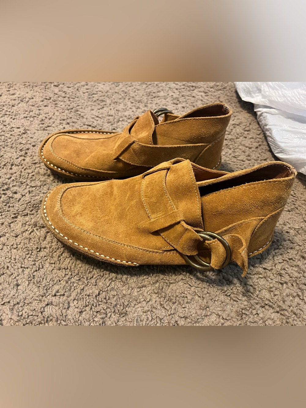 Women's Suede Slip-On Monk Strap Shoes in Chestnut Brown